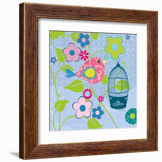 Pink Patterned Bird-Sandra Smith-Framed Art Print