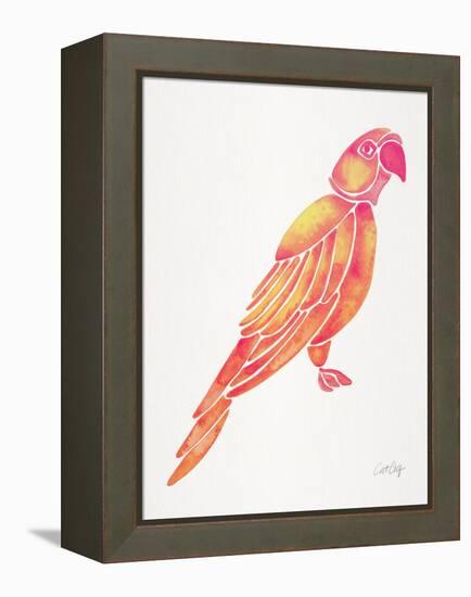 Pink Perched Parrot-Cat Coquillette-Framed Stretched Canvas