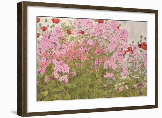 Pink Phlox and Poppies with a Butterfly-Linda Benton-Framed Giclee Print