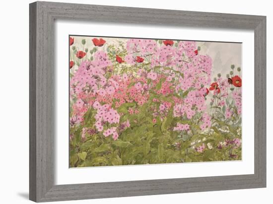 Pink Phlox and Poppies with a Butterfly-Linda Benton-Framed Giclee Print