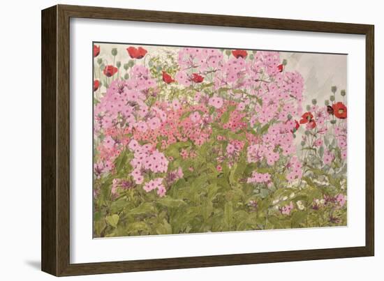 Pink Phlox and Poppies with a Butterfly-Linda Benton-Framed Giclee Print