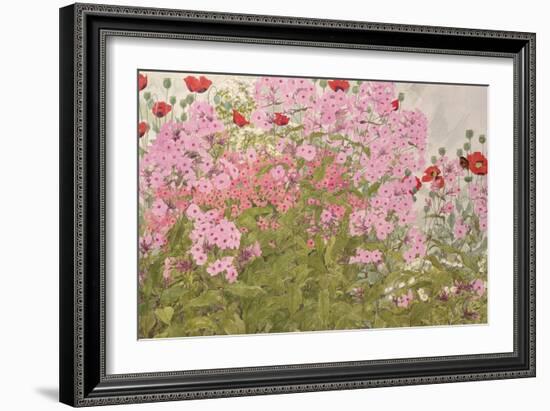 Pink Phlox and Poppies with a Butterfly-Linda Benton-Framed Giclee Print