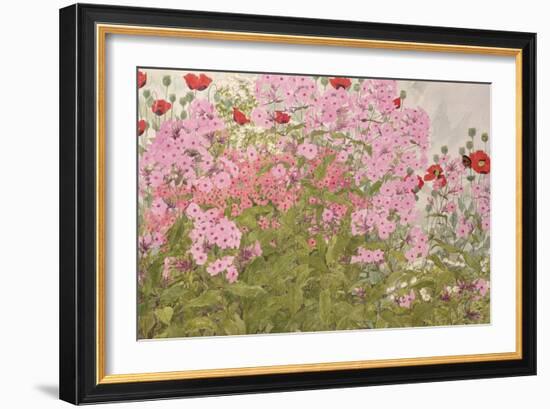 Pink Phlox and Poppies with a Butterfly-Linda Benton-Framed Giclee Print