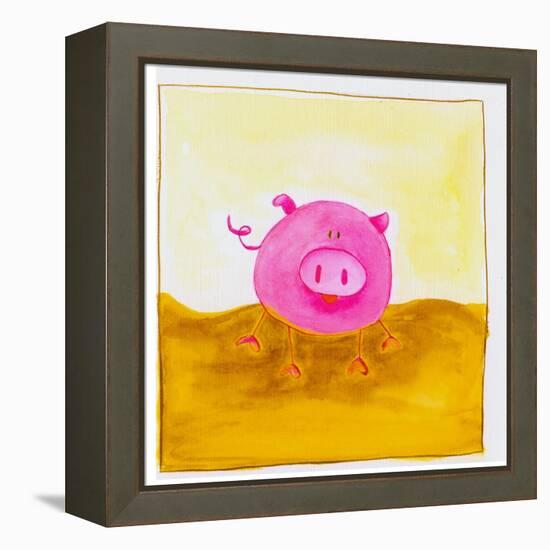 Pink Pig with Corkscrew Tail-null-Framed Premier Image Canvas