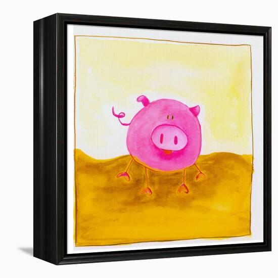 Pink Pig with Corkscrew Tail-null-Framed Premier Image Canvas