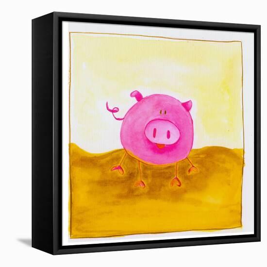 Pink Pig with Corkscrew Tail-null-Framed Premier Image Canvas