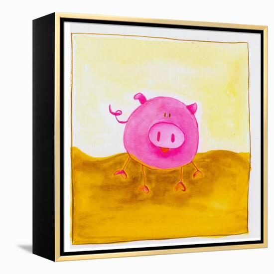 Pink Pig with Corkscrew Tail-null-Framed Premier Image Canvas