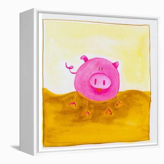 Pink Pig with Corkscrew Tail-null-Framed Premier Image Canvas