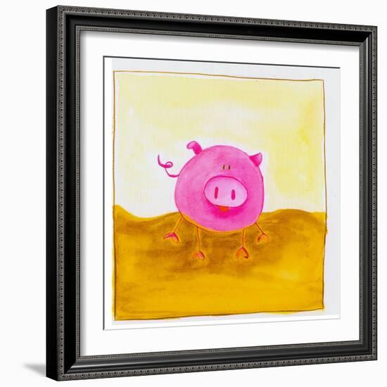 Pink Pig with Corkscrew Tail-null-Framed Premium Giclee Print