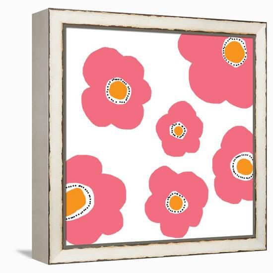 Pink Pop Flowers-Jan Weiss-Framed Stretched Canvas