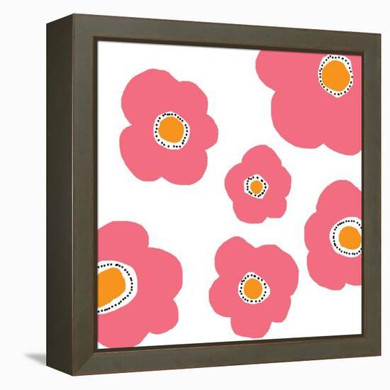 Pink Pop Flowers-Jan Weiss-Framed Stretched Canvas