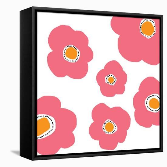 Pink Pop Flowers-Jan Weiss-Framed Stretched Canvas