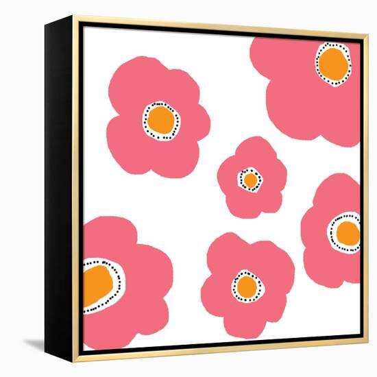 Pink Pop Flowers-Jan Weiss-Framed Stretched Canvas