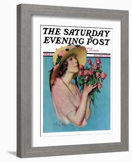 "Pink Rose Bouquet," Saturday Evening Post Cover, June 18, 1927-Penrhyn Stanlaws-Framed Giclee Print