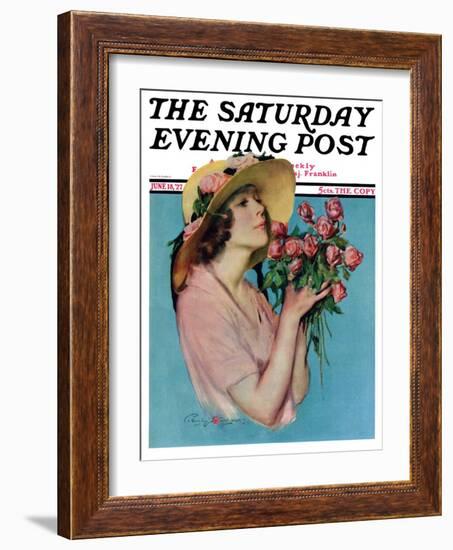 "Pink Rose Bouquet," Saturday Evening Post Cover, June 18, 1927-Penrhyn Stanlaws-Framed Giclee Print