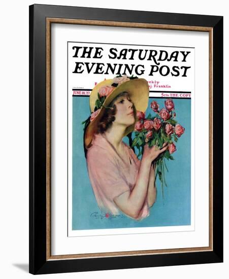 "Pink Rose Bouquet," Saturday Evening Post Cover, June 18, 1927-Penrhyn Stanlaws-Framed Giclee Print