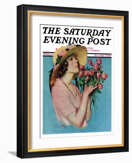 "Pink Rose Bouquet," Saturday Evening Post Cover, June 18, 1927-Penrhyn Stanlaws-Framed Giclee Print