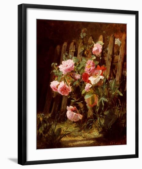 Pink Roses by a Garden Fence-Alfred-Frederic Lauron-Framed Art Print