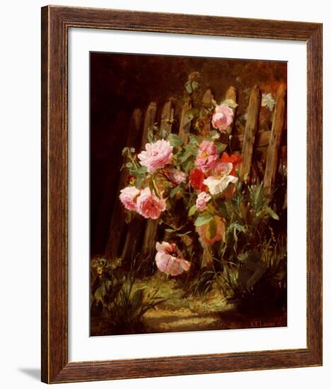 Pink Roses by a Garden Fence-Alfred-Frederic Lauron-Framed Art Print