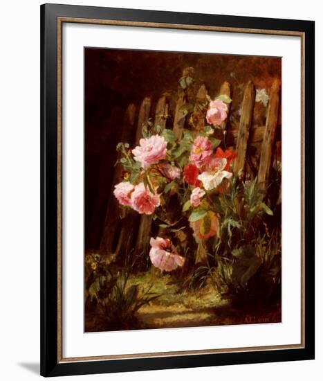 Pink Roses by a Garden Fence-Alfred-Frederic Lauron-Framed Art Print