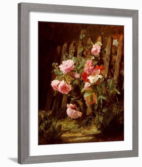 Pink Roses by a Garden Fence-Alfred-Frederic Lauron-Framed Art Print