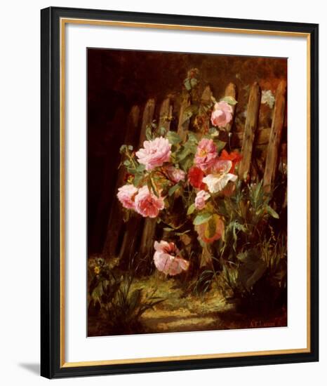 Pink Roses by a Garden Fence-Alfred-Frederic Lauron-Framed Art Print