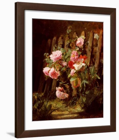 Pink Roses by a Garden Fence-Alfred-Frederic Lauron-Framed Art Print