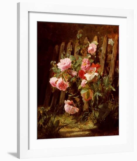 Pink Roses by a Garden Fence-Alfred-Frederic Lauron-Framed Art Print