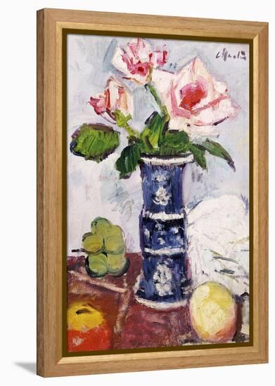 Pink Roses in a Chinese Blue and White Gu-Shaped Vase-George Leslie Hunter-Framed Premier Image Canvas