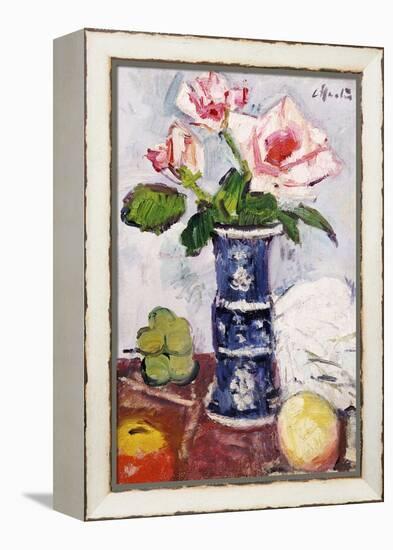 Pink Roses in a Chinese Blue and White Gu-Shaped Vase-George Leslie Hunter-Framed Premier Image Canvas