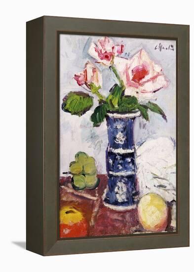 Pink Roses in a Chinese Blue and White Gu-Shaped Vase-George Leslie Hunter-Framed Premier Image Canvas