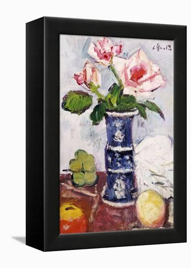 Pink Roses in a Chinese Blue and White Gu-Shaped Vase-George Leslie Hunter-Framed Premier Image Canvas