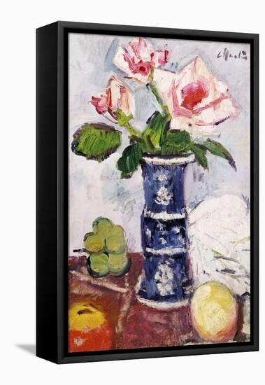 Pink Roses in a Chinese Blue and White Gu-Shaped Vase-George Leslie Hunter-Framed Premier Image Canvas