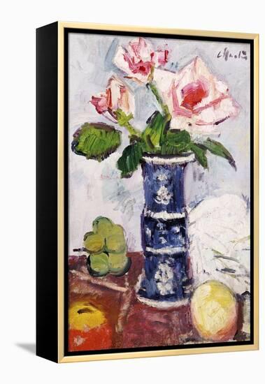 Pink Roses in a Chinese Blue and White Gu-Shaped Vase-George Leslie Hunter-Framed Premier Image Canvas