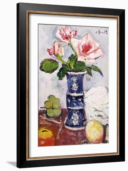 Pink Roses in a Chinese Blue and White Gu-Shaped Vase-George Leslie Hunter-Framed Giclee Print