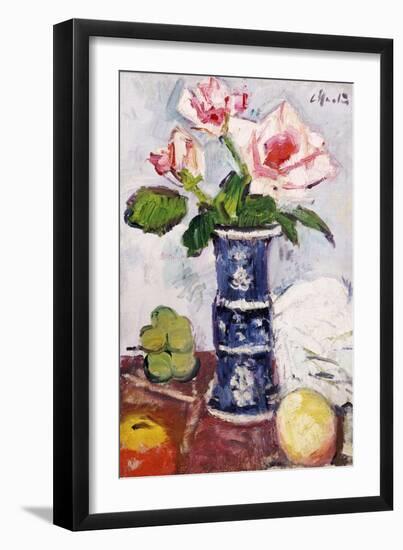 Pink Roses in a Chinese Blue and White Gu-Shaped Vase-George Leslie Hunter-Framed Giclee Print