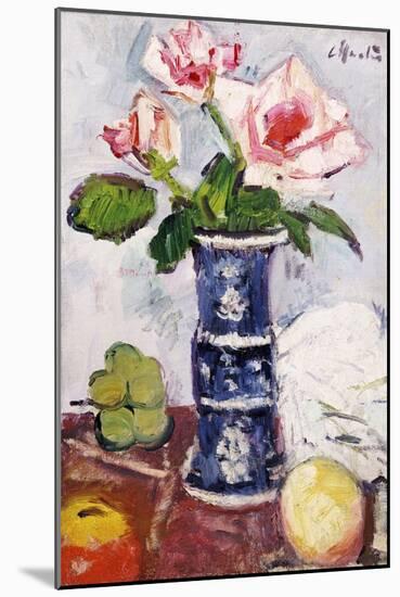 Pink Roses in a Chinese Blue and White Gu-Shaped Vase-George Leslie Hunter-Mounted Giclee Print