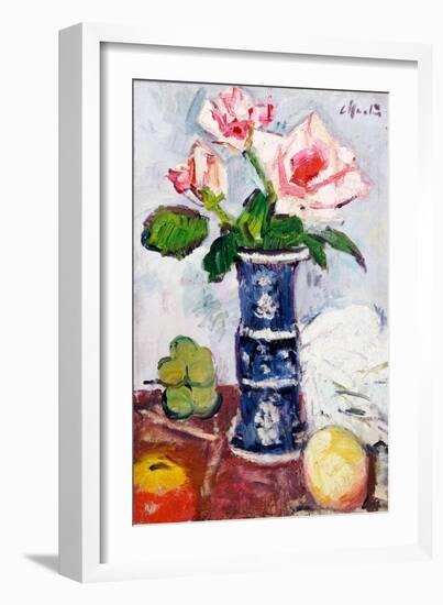 Pink Roses in a Chinese Blue and White Gu-Shaped Vase-George Leslie Hunter-Framed Giclee Print