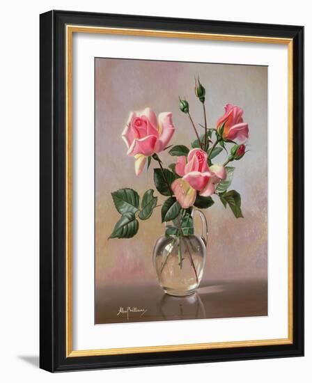 Pink Roses in a Glass Jug-Albert Williams-Framed Giclee Print