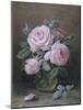 Pink Roses in a Glass Vase-William B. Hough-Mounted Giclee Print