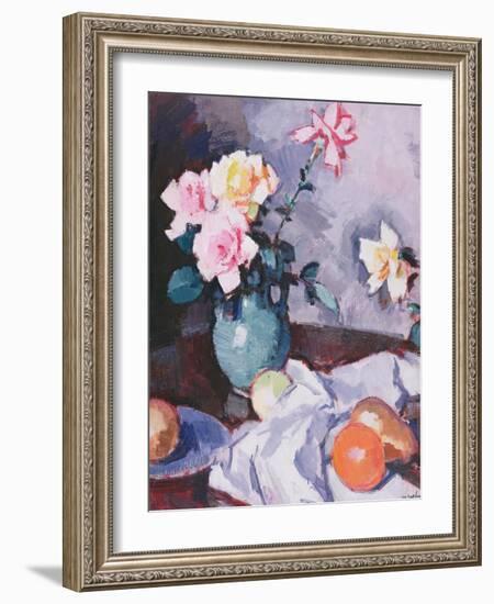 Pink Roses in a Green Jug, C.1926-Samuel John Peploe-Framed Giclee Print