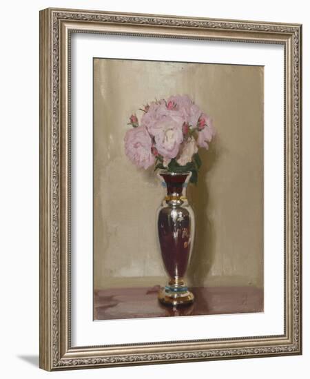 Pink Roses in a Silver Lustre Vase, 1913 (Oil on Canvas Laid on Board)-William Nicholson-Framed Giclee Print