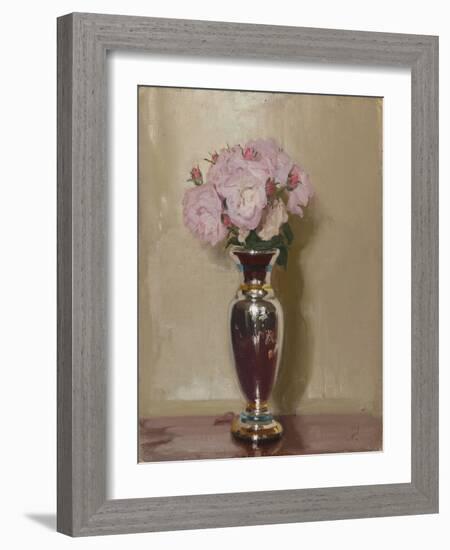 Pink Roses in a Silver Lustre Vase, 1913 (Oil on Canvas Laid on Board)-William Nicholson-Framed Giclee Print