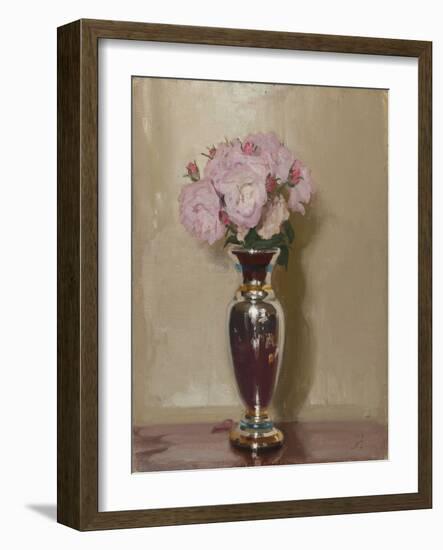 Pink Roses in a Silver Lustre Vase, 1913 (Oil on Canvas Laid on Board)-William Nicholson-Framed Giclee Print