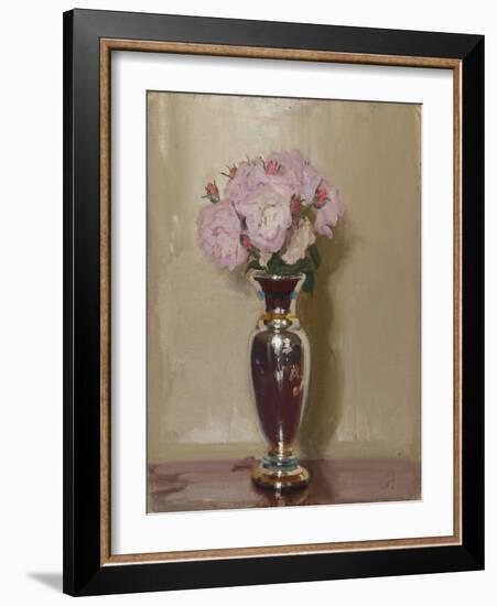 Pink Roses in a Silver Lustre Vase, 1913 (Oil on Canvas Laid on Board)-William Nicholson-Framed Giclee Print