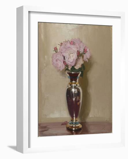 Pink Roses in a Silver Lustre Vase, 1913 (Oil on Canvas Laid on Board)-William Nicholson-Framed Giclee Print