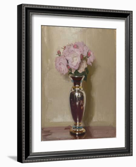 Pink Roses in a Silver Lustre Vase, 1913 (Oil on Canvas Laid on Board)-William Nicholson-Framed Giclee Print