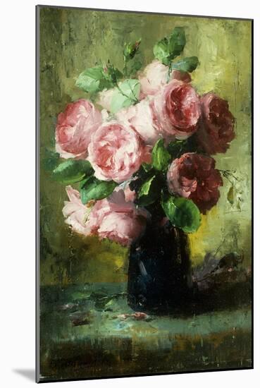 Pink Roses in a Vase-Frans Mortelmans-Mounted Giclee Print