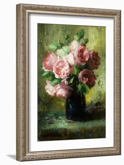 Pink Roses in a Vase-Frans Mortelmans-Framed Giclee Print