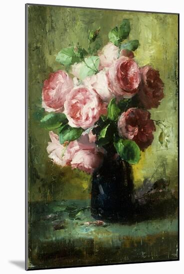 Pink Roses in a Vase-Frans Mortelmans-Mounted Giclee Print